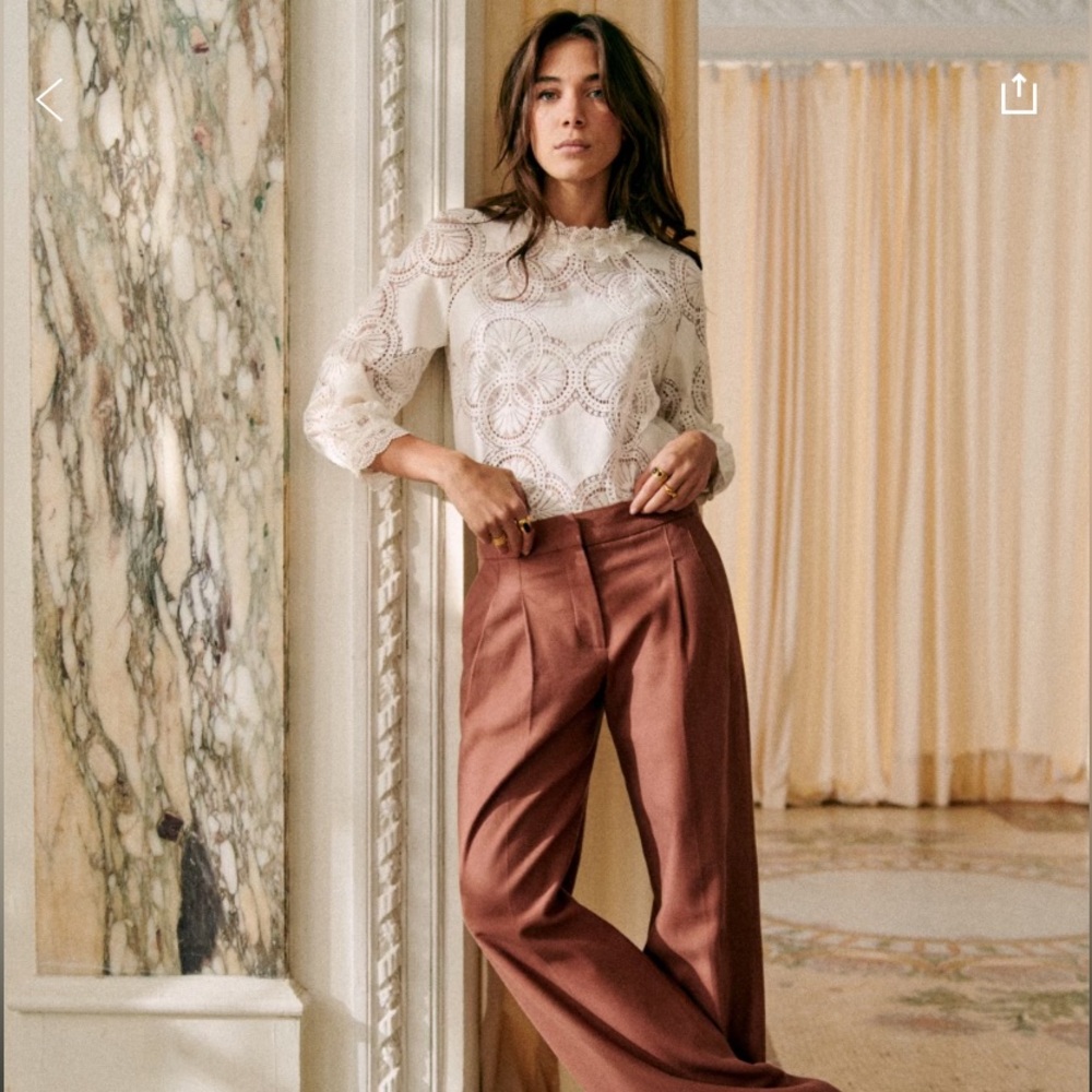Sezane Bianca Blouse Size 34, Burgundy